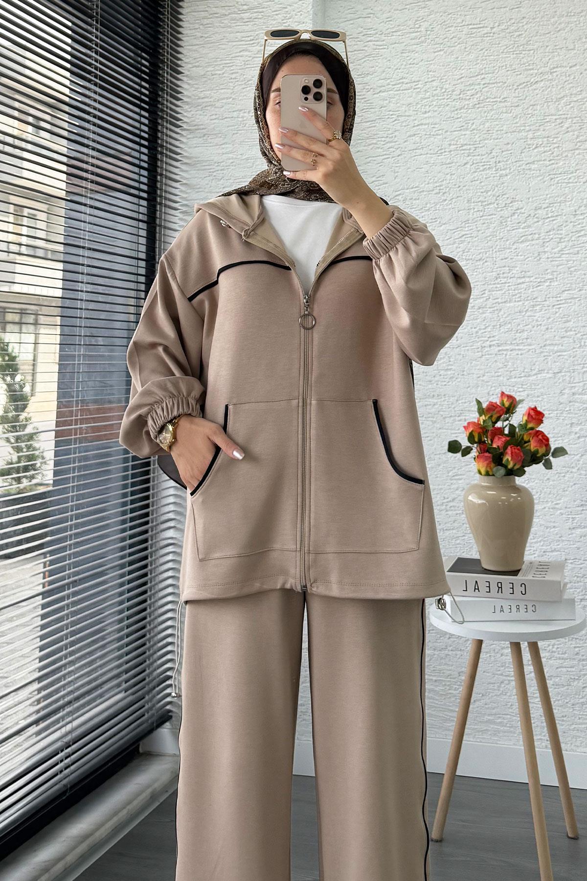 Biye Detaylı Kadın Eşofman Takım – Bej