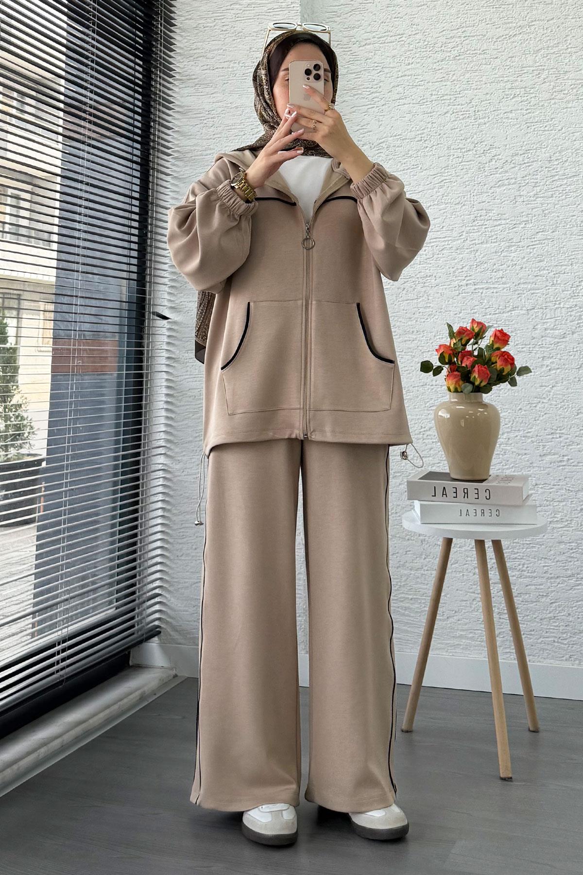 Biye Detaylı Kadın Eşofman Takım – Bej