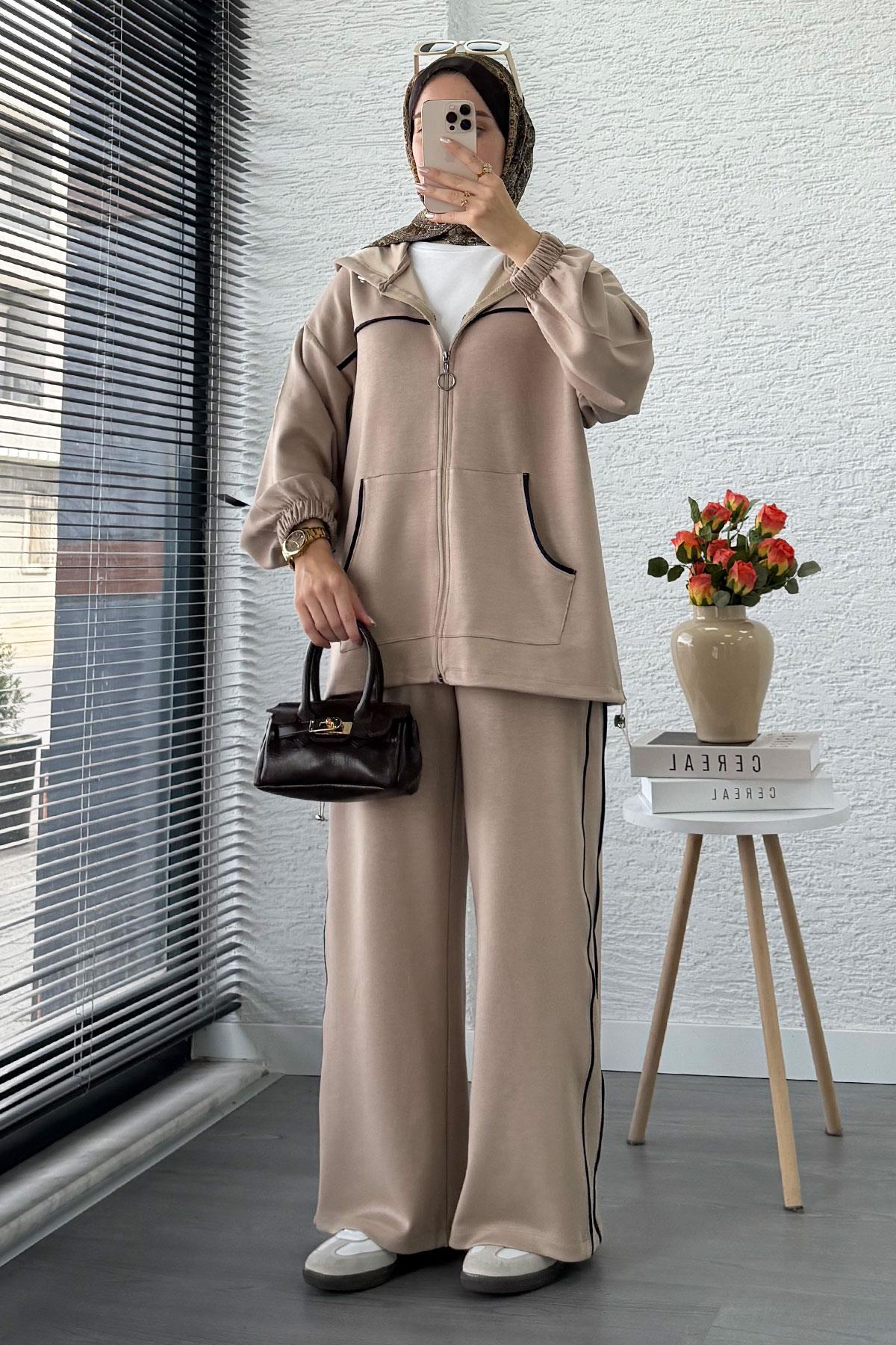 Biye Detaylı Kadın Eşofman Takım – Bej