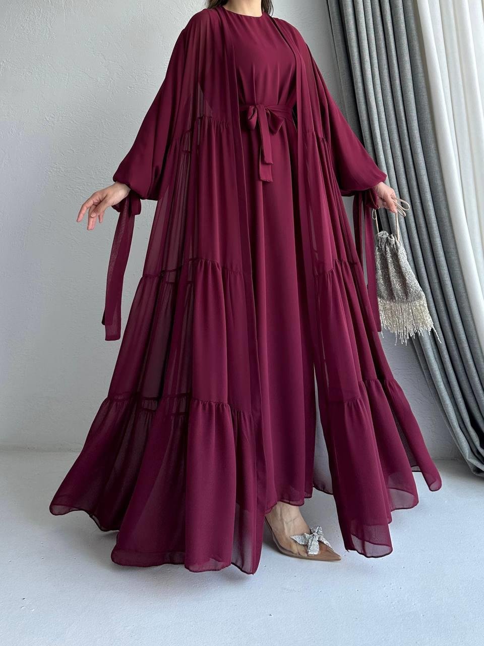 Bordo Hena Abaya Takım 