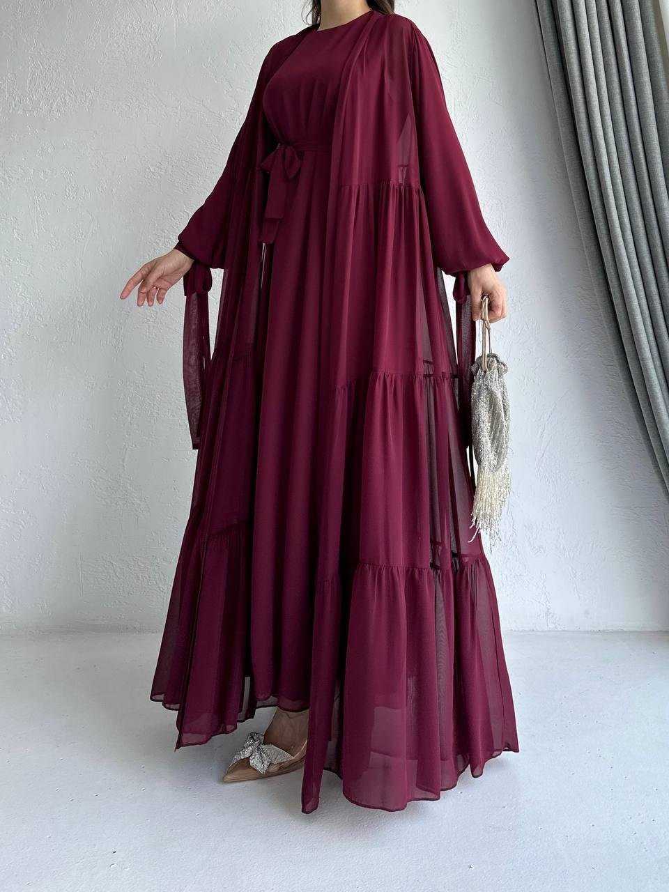 Bordo Hena Abaya Takım 
