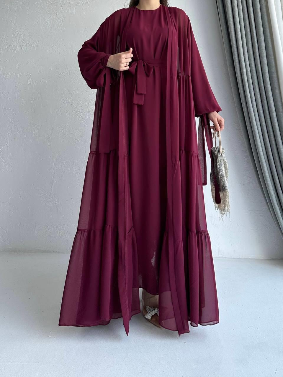 Bordo Hena Abaya Takım 