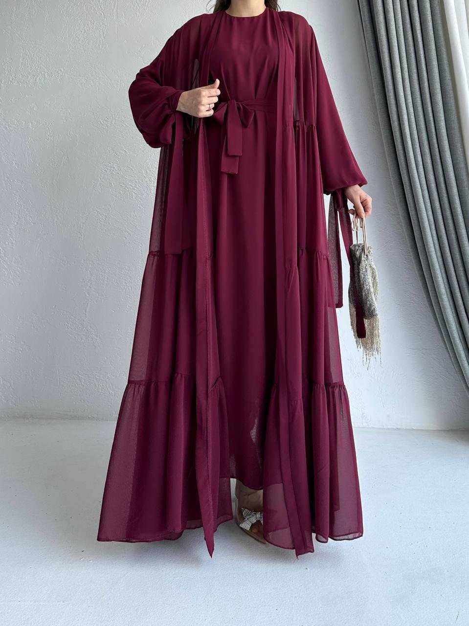 Bordo Hena Abaya Takım 