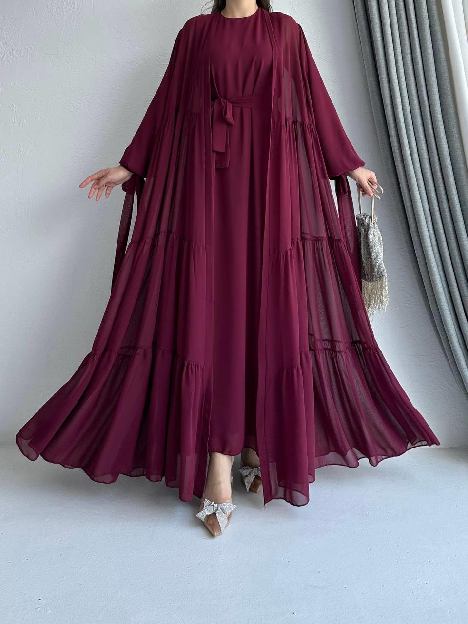 Bordo Hena Abaya Takım 