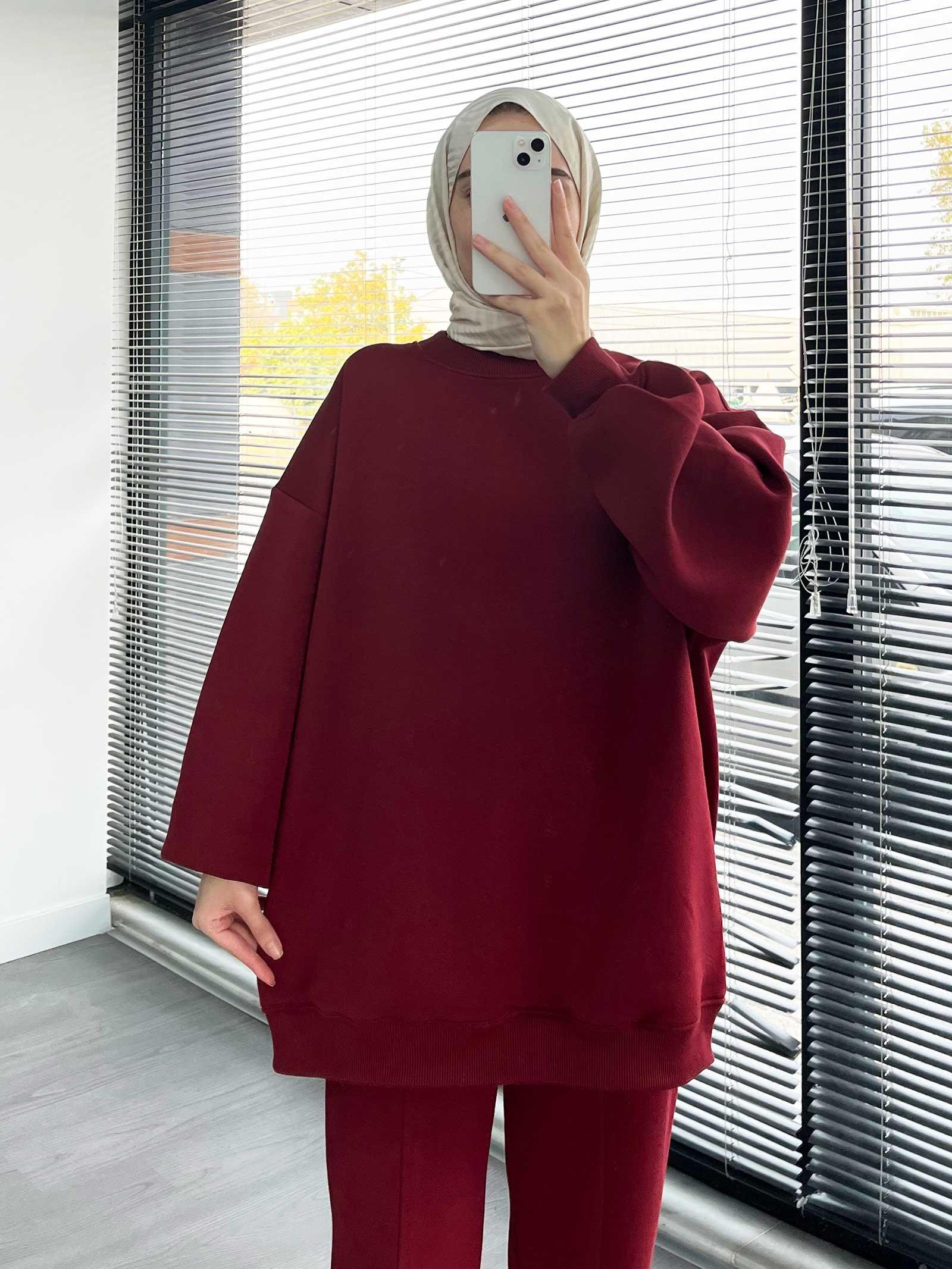 Bordo Rahat ve Şık Kadın İkili Eşofman Takımı