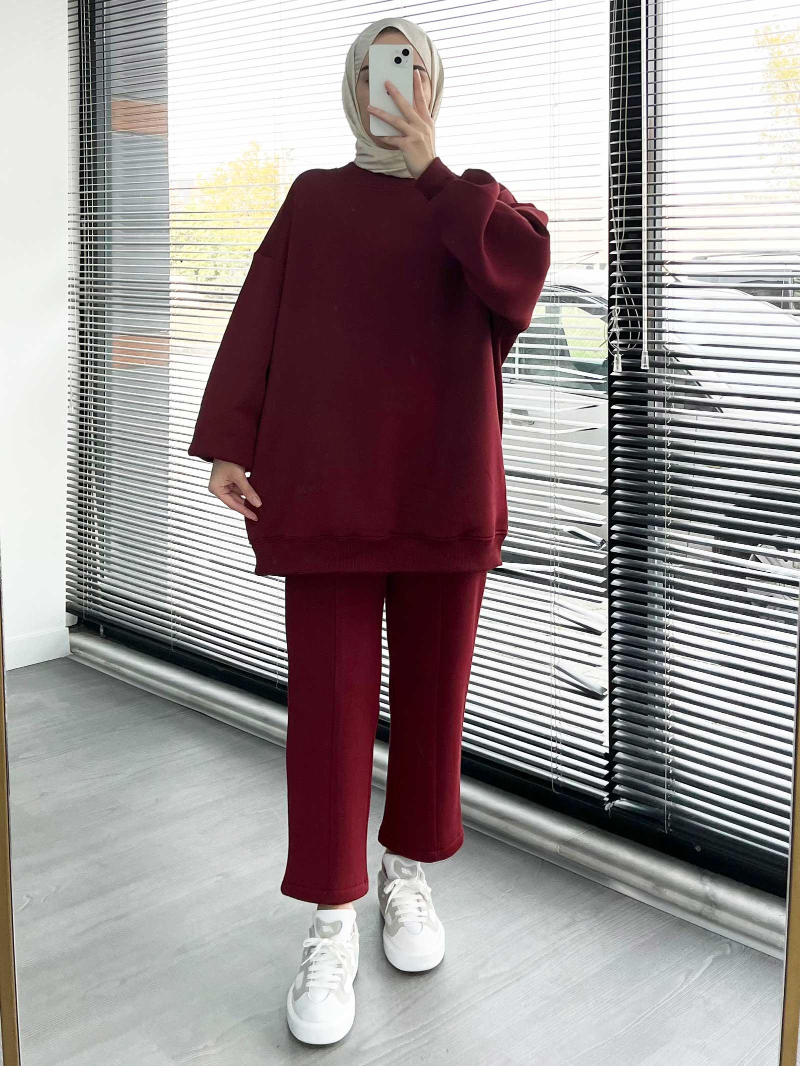 Bordo Rahat ve Şık Kadın İkili Eşofman Takımı