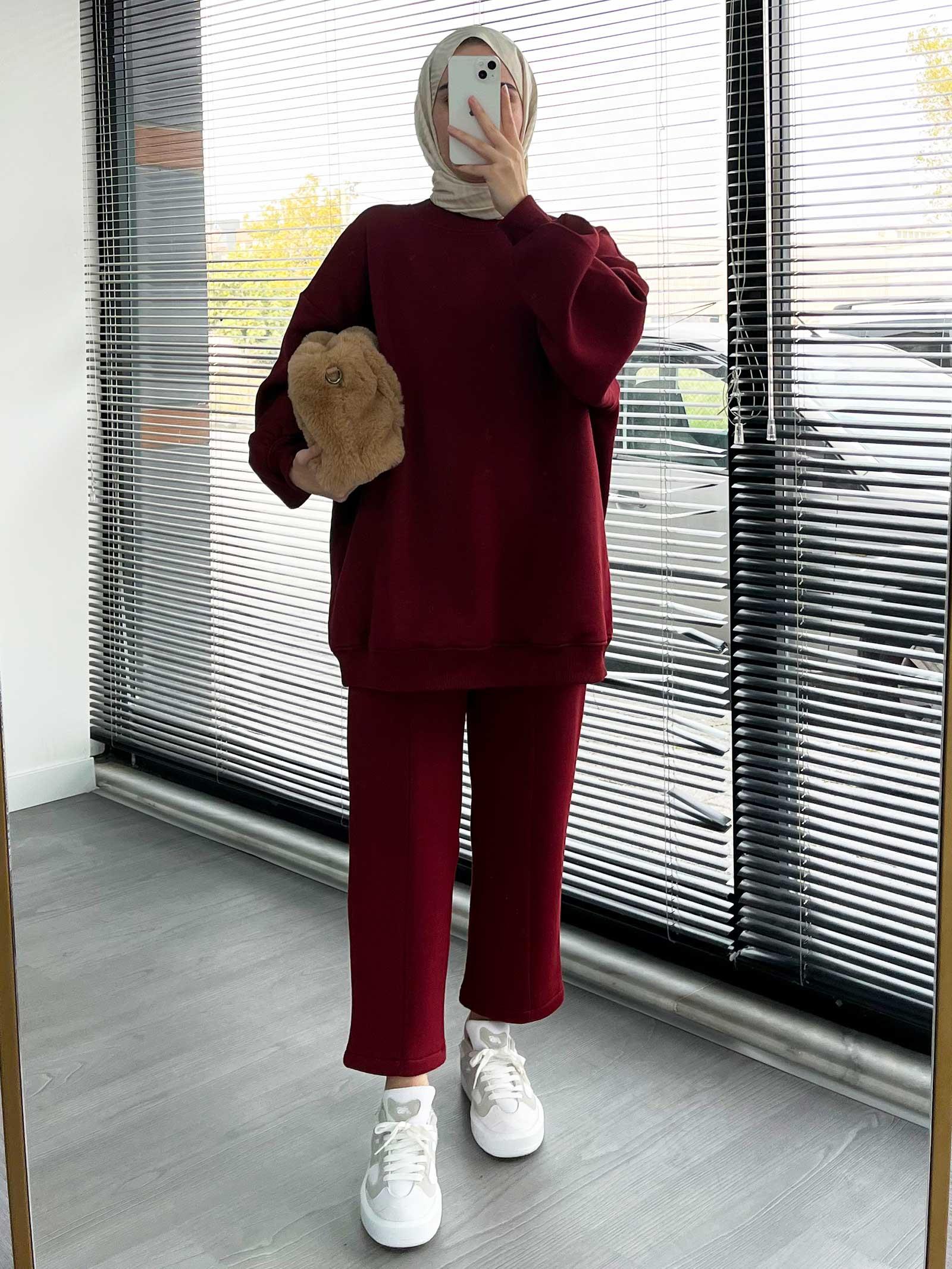 Bordo Rahat ve Şık Kadın İkili Eşofman Takımı