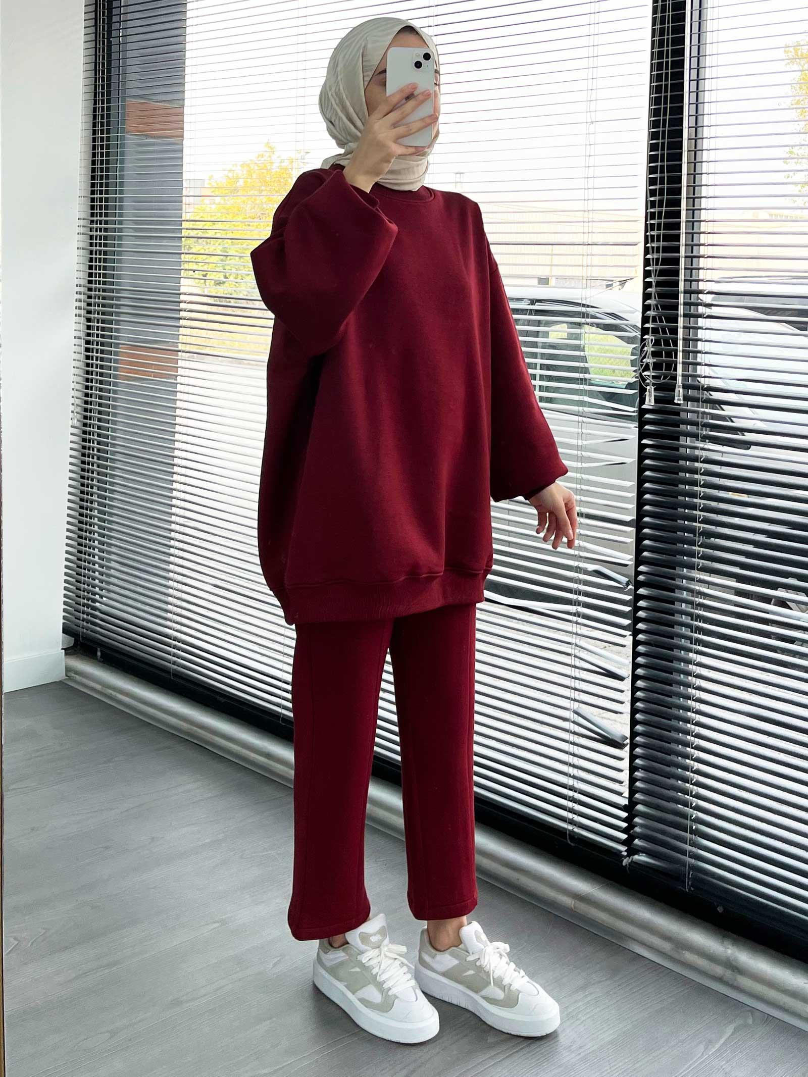 Bordo Rahat ve Şık Kadın İkili Eşofman Takımı