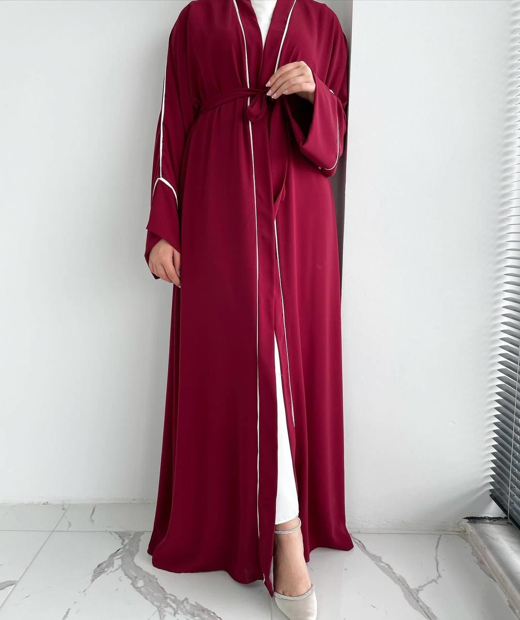 Bordo Yanları Biyeli Abaya