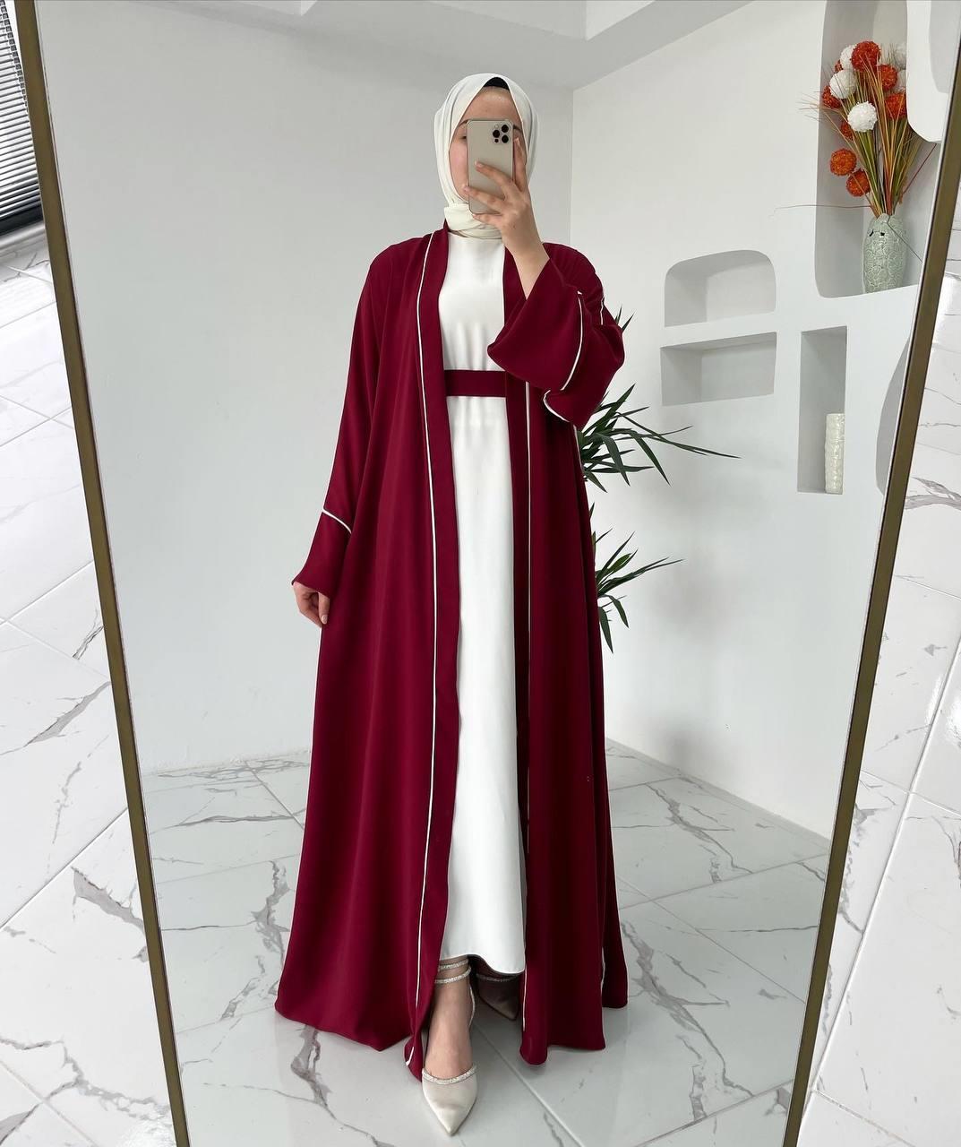 Bordo Yanları Biyeli Abaya
