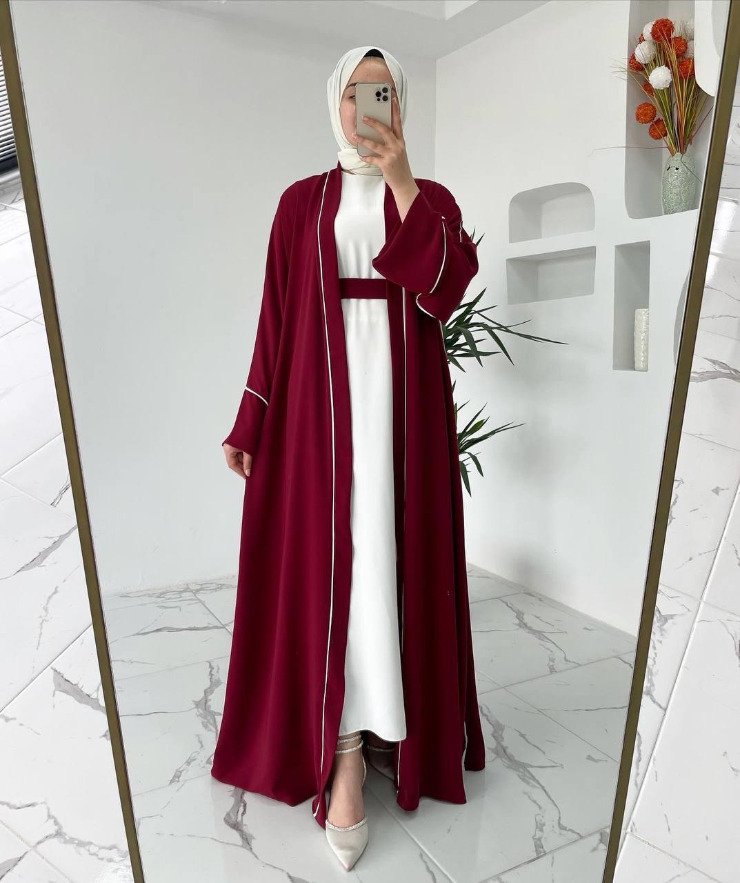 Bordo Yanları Biyeli Abaya