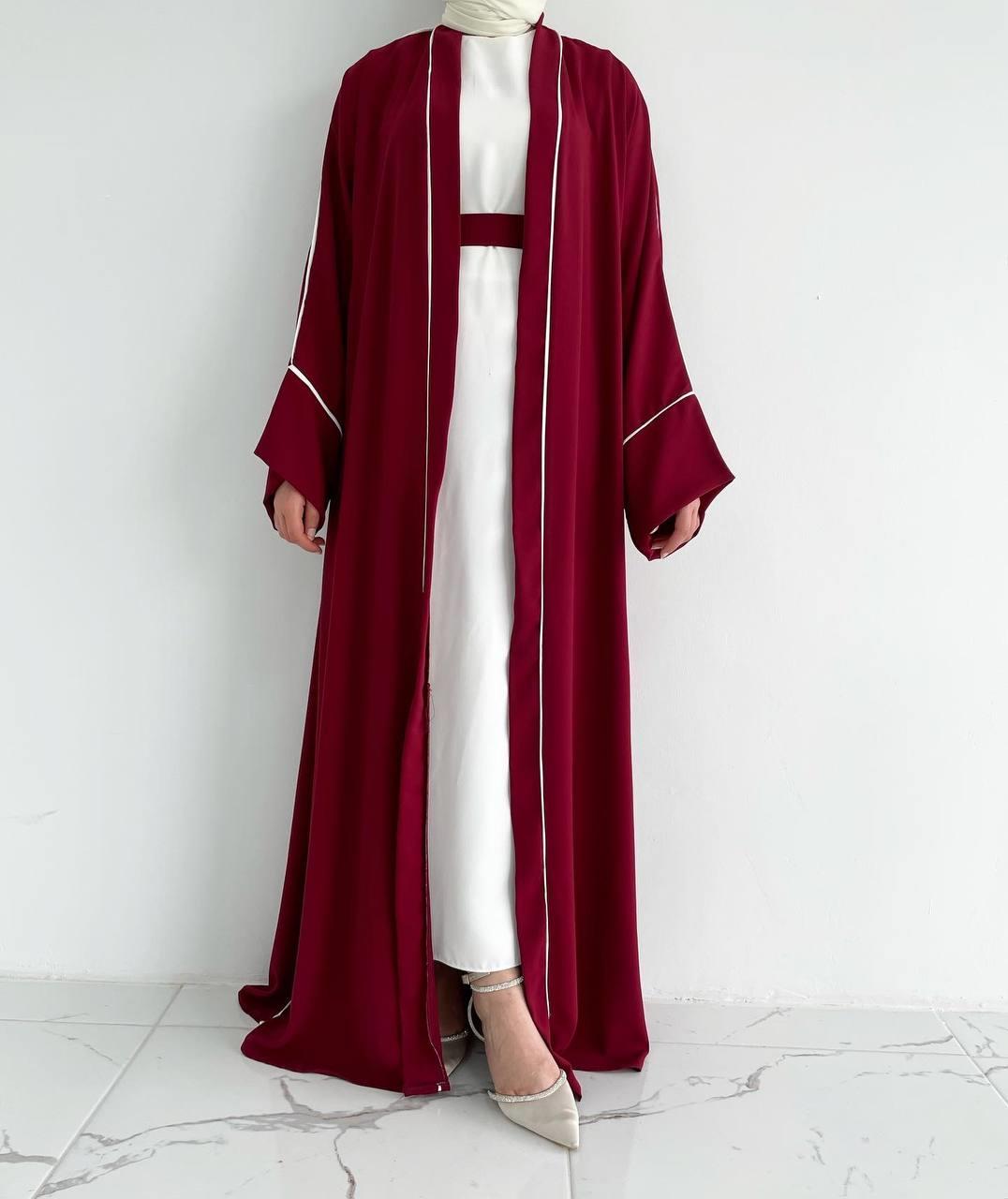 Bordo Yanları Biyeli Abaya