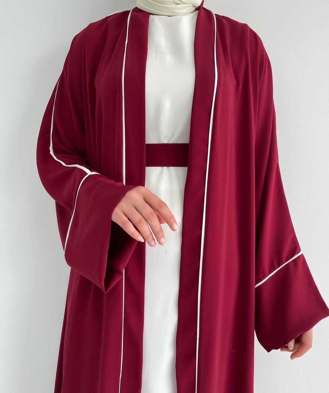 Bordo Yanları Biyeli Abaya