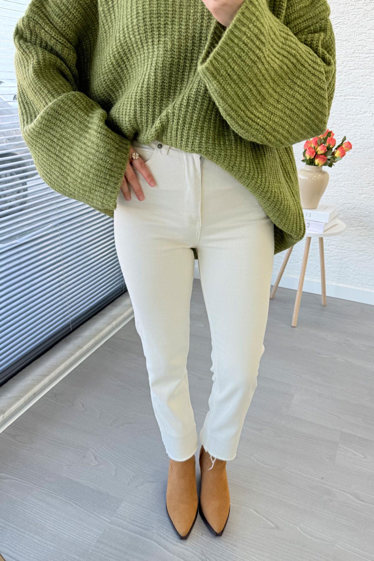 Boy Fit Kesim Jean Pantolon - Krem