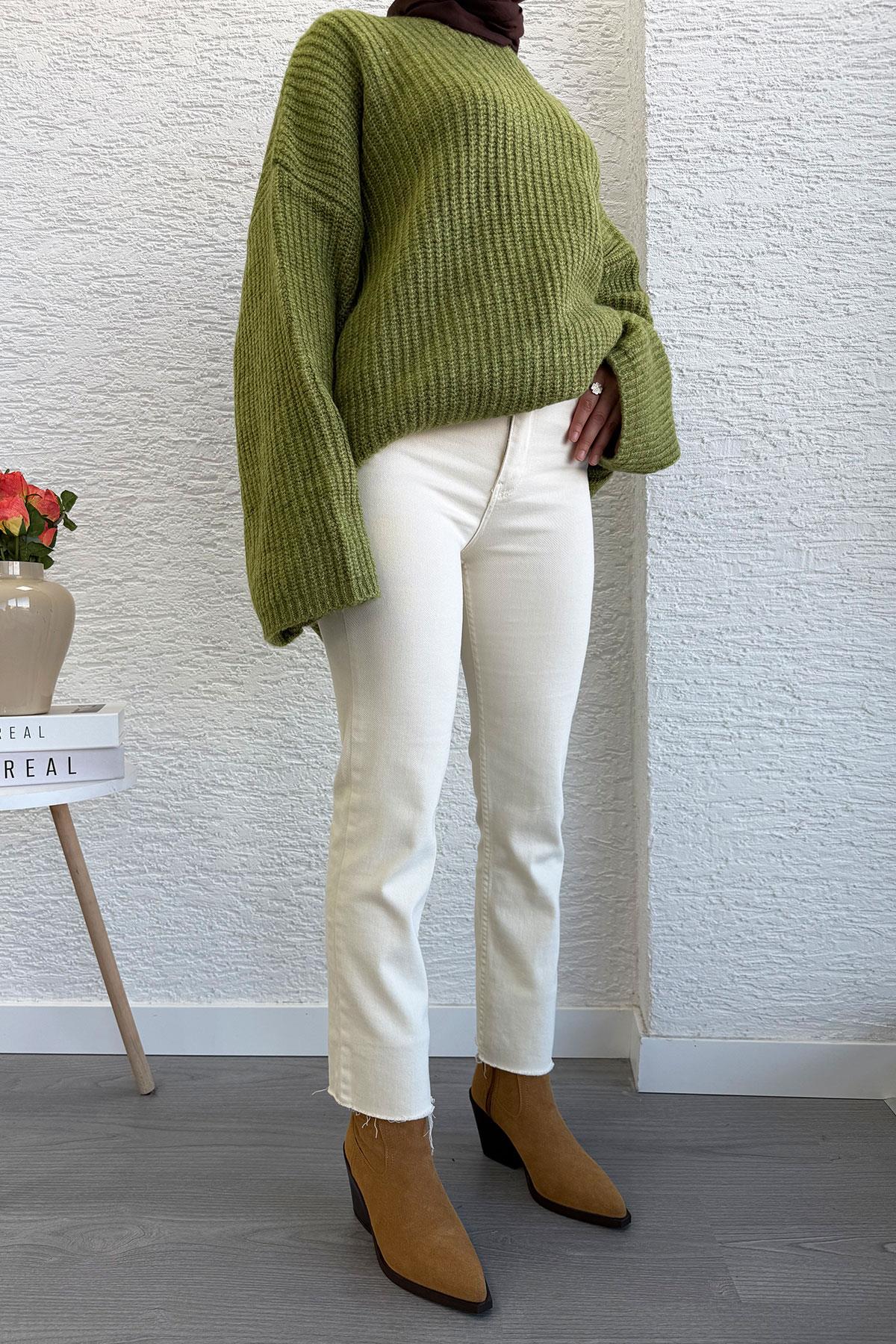 Boy Fit Kesim Jean Pantolon - Krem