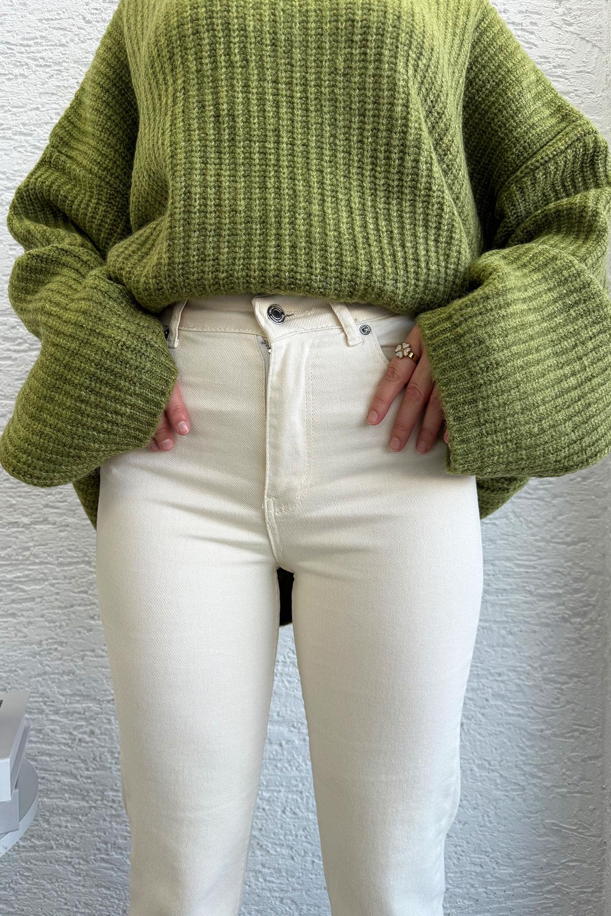 Boy Fit Kesim Jean Pantolon - Krem