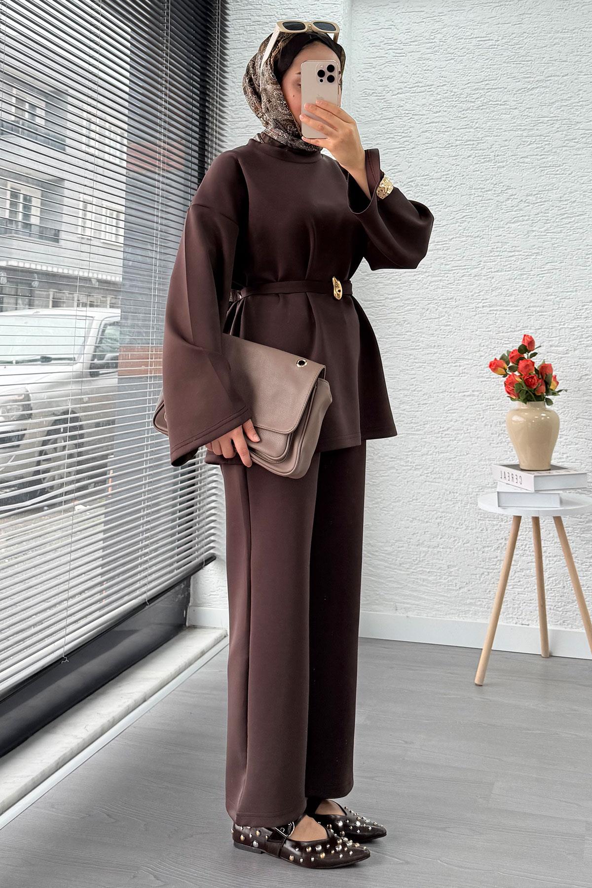 Bronş Kemerli Scuba Kadın İkili Takım – Kahverengi