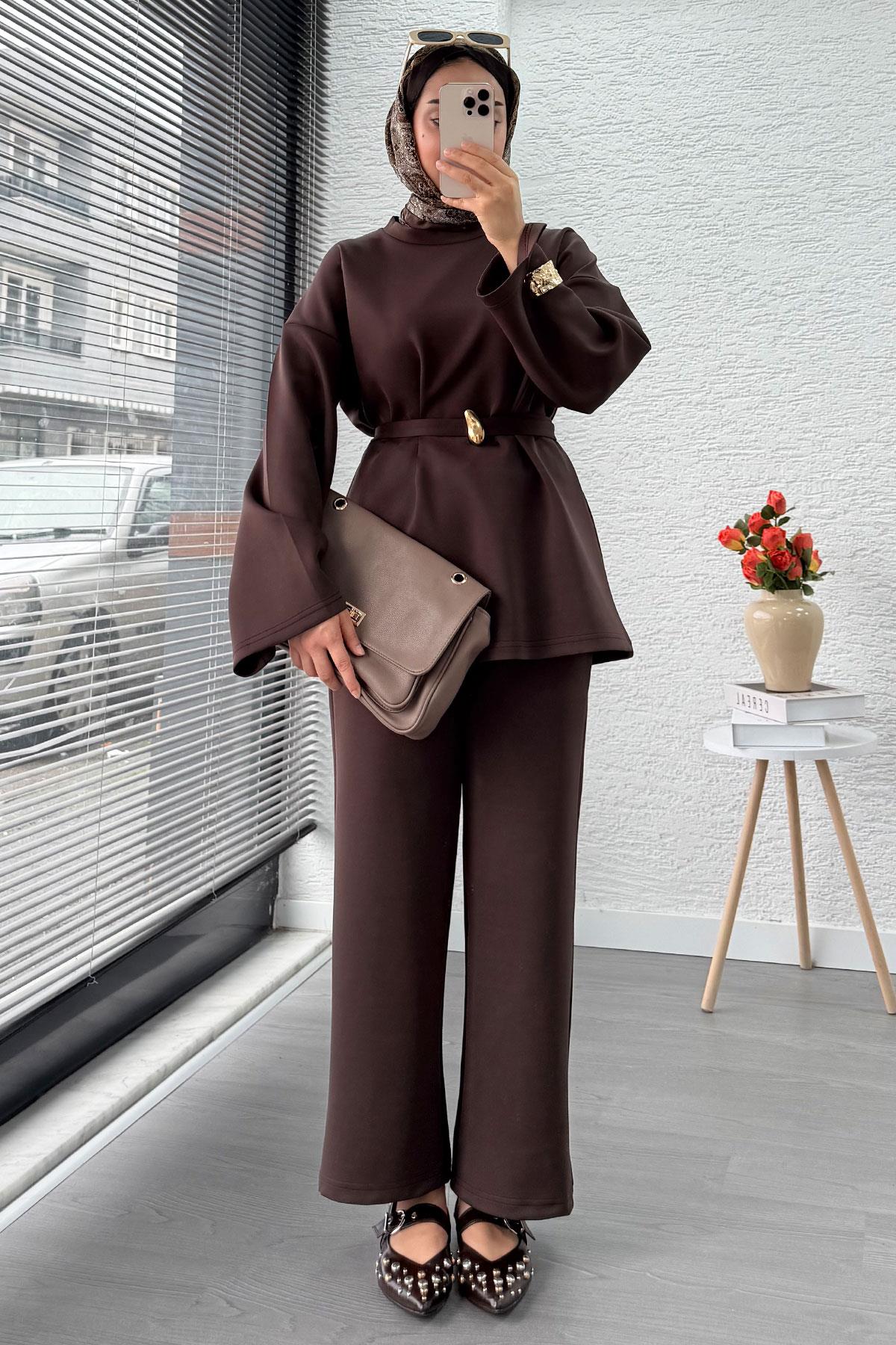 Bronş Kemerli Scuba Kadın İkili Takım – Kahverengi