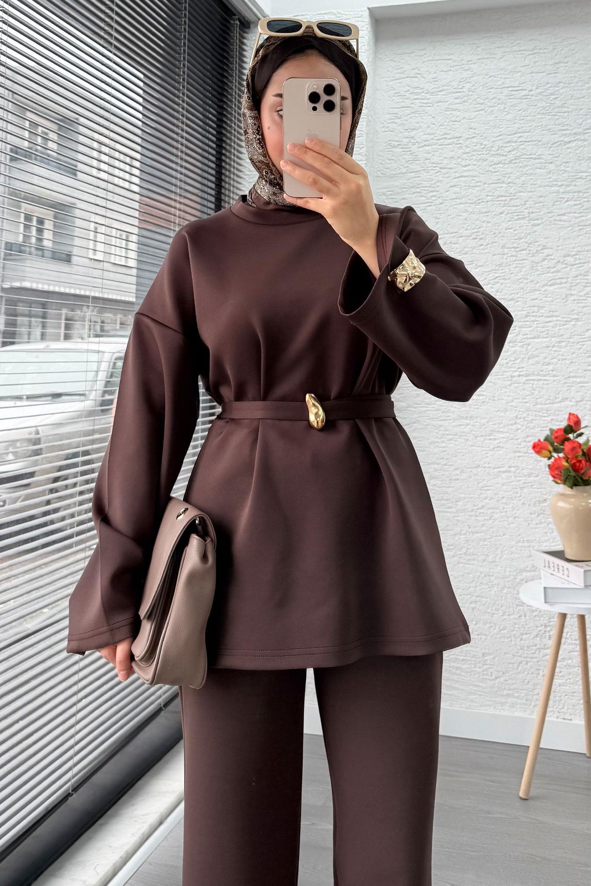 Bronş Kemerli Scuba Kadın İkili Takım – Kahverengi