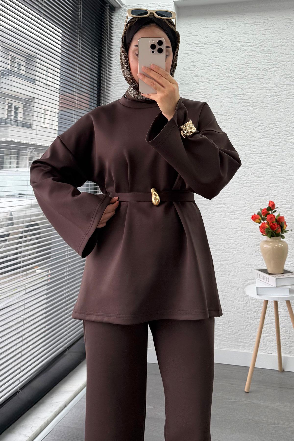 Bronş Kemerli Scuba Kadın İkili Takım – Kahverengi