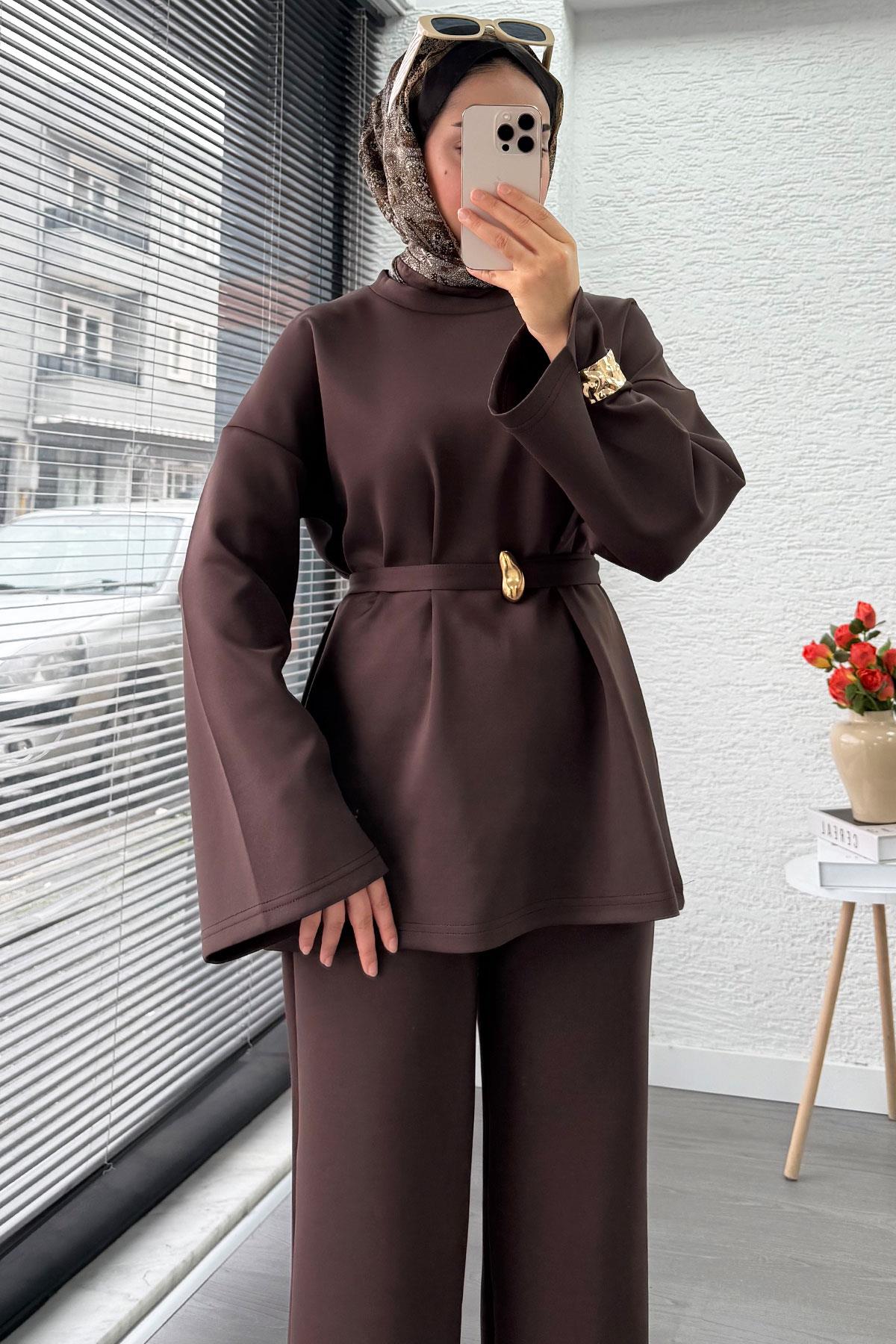 Bronş Kemerli Scuba Kadın İkili Takım – Kahverengi