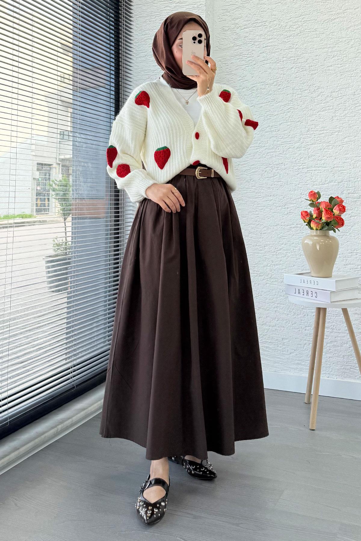 Çilek Desenli Kısa Oversize Triko Hırka – Ekru