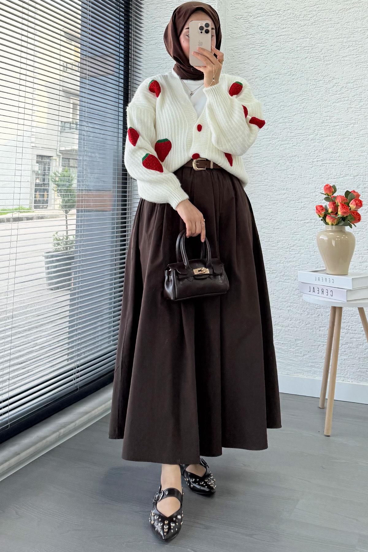 Çilek Desenli Kısa Oversize Triko Hırka – Ekru