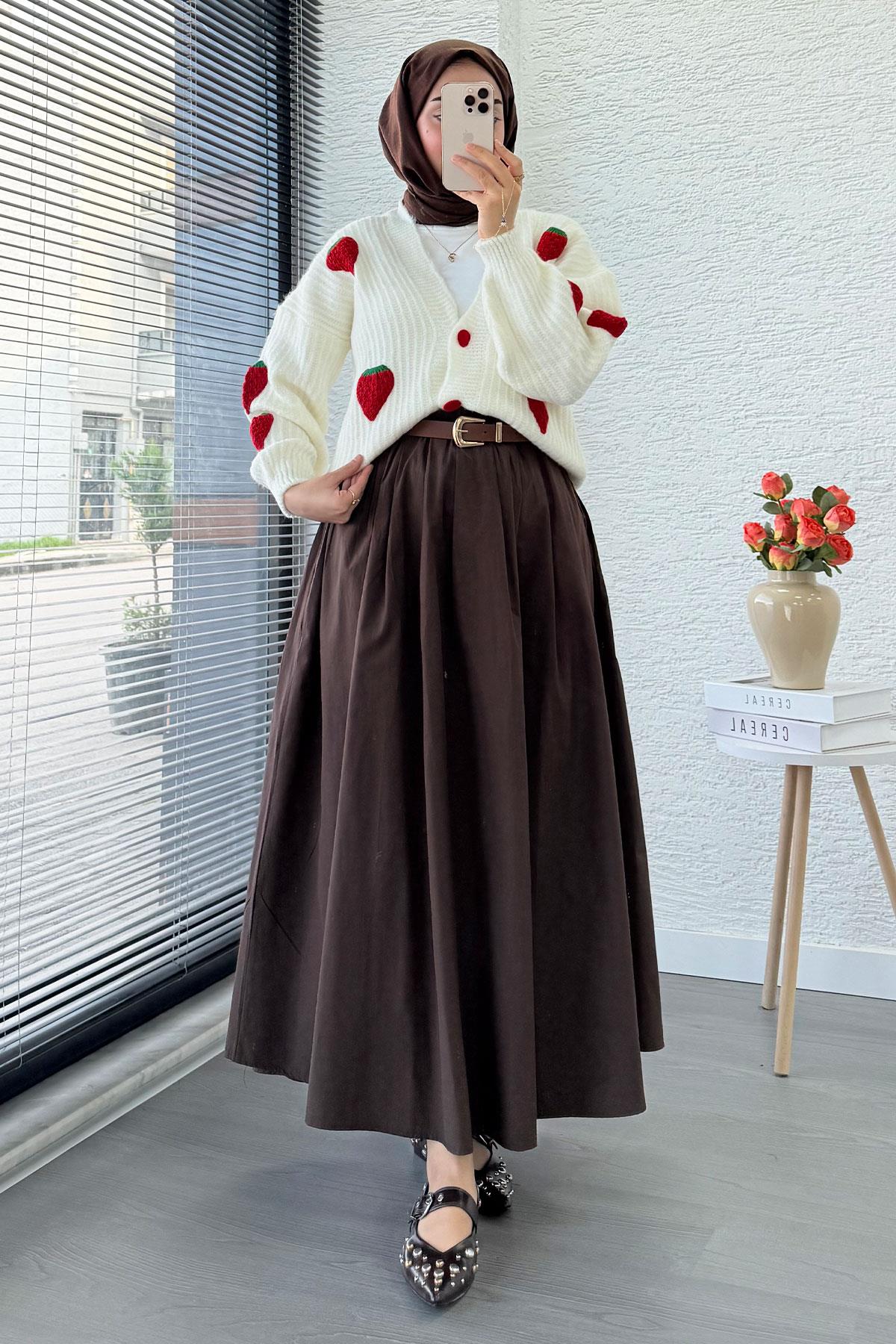 Çilek Desenli Kısa Oversize Triko Hırka – Ekru