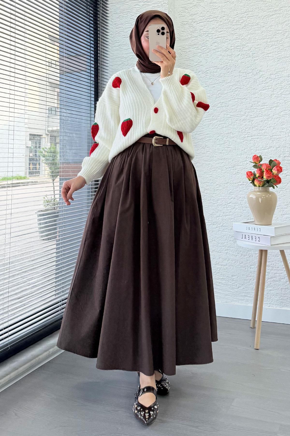 Çilek Desenli Kısa Oversize Triko Hırka – Ekru