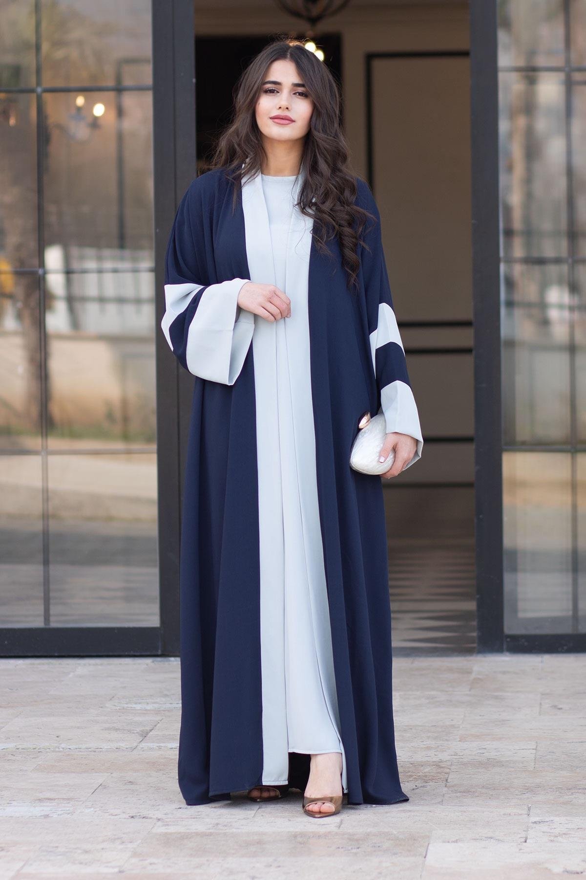 Dubai Abaya Takım - Lacivert & Gri