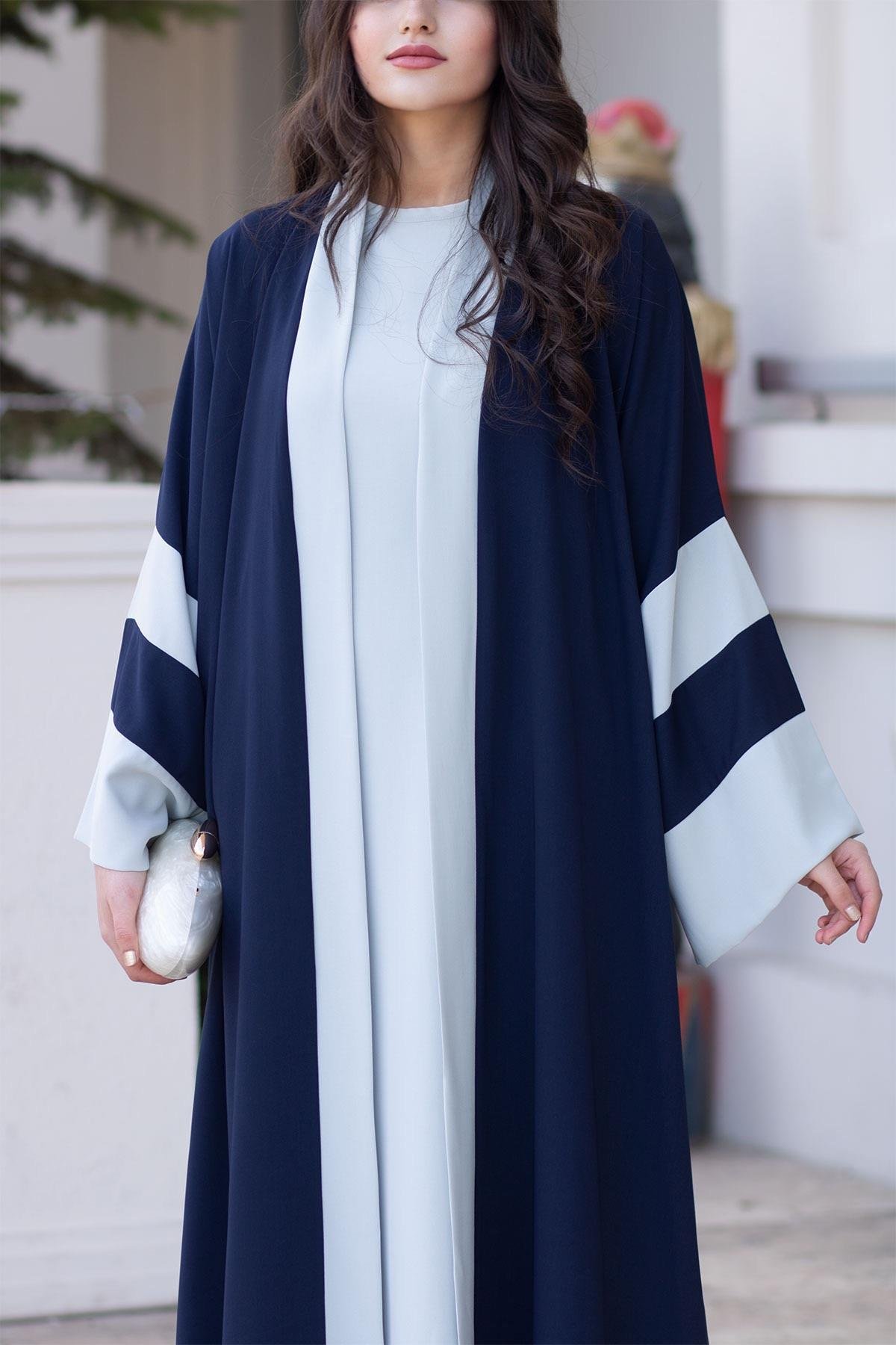 Dubai Abaya Takım - Lacivert & Gri