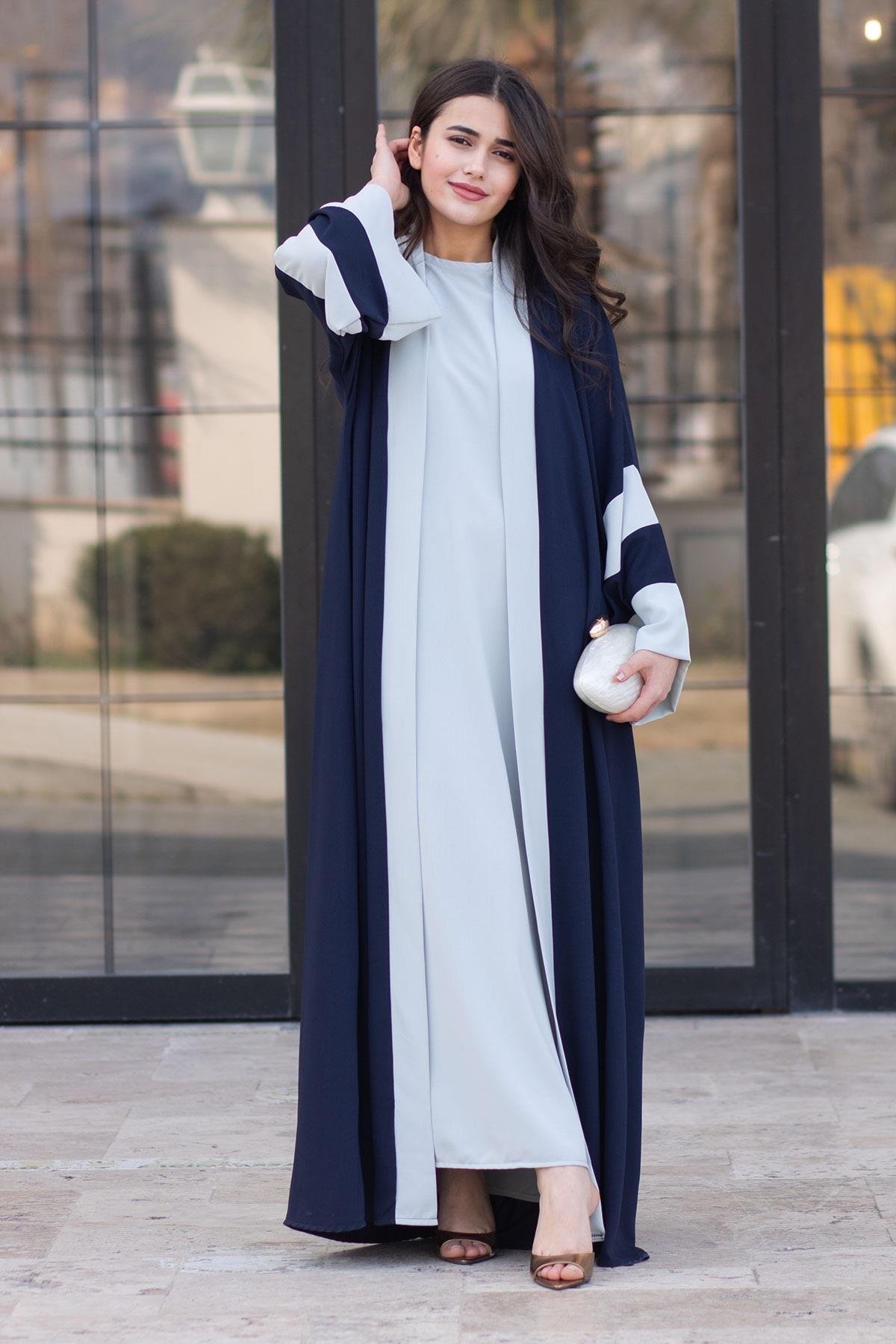 Dubai Abaya Takım - Lacivert & Gri