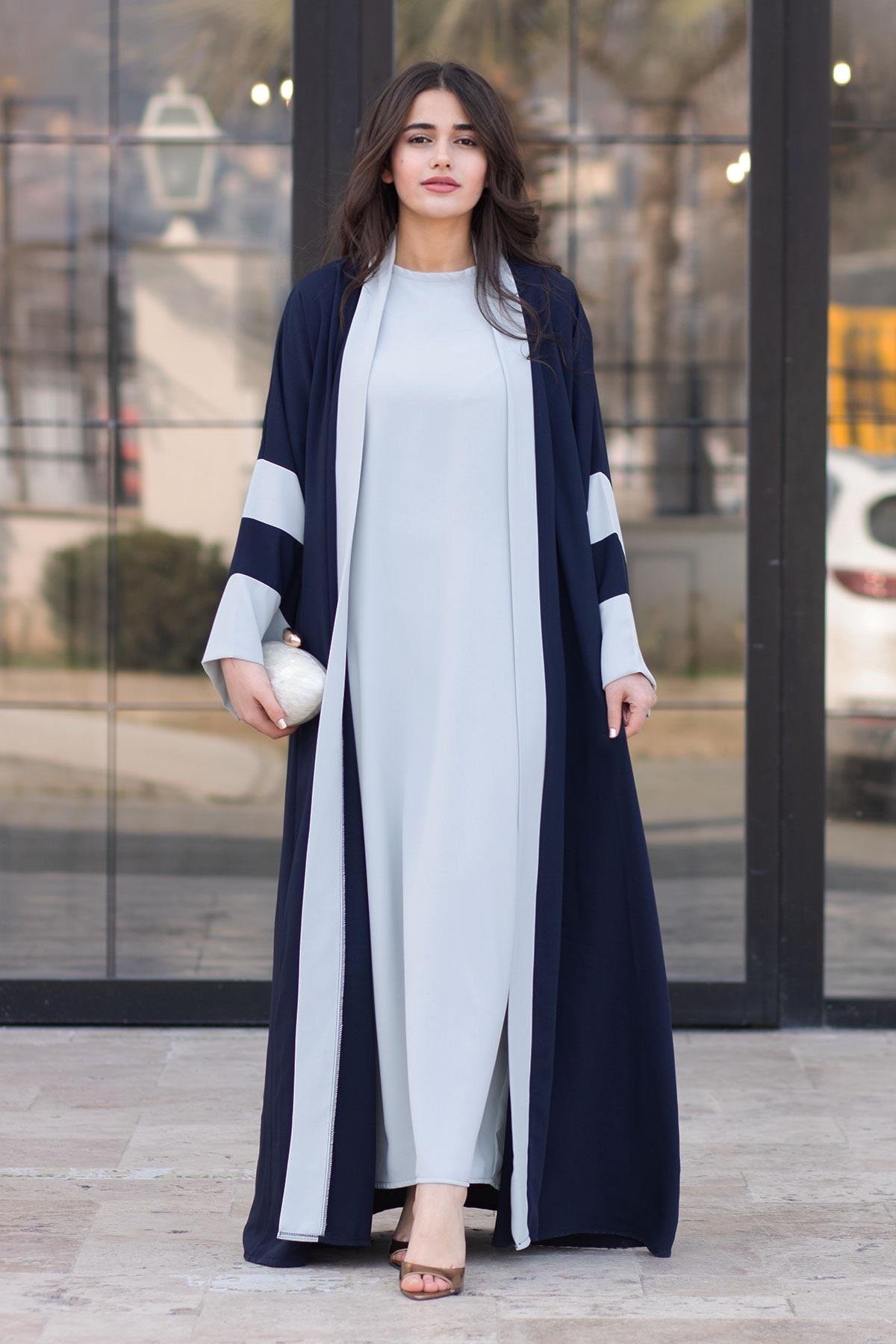 Dubai Abaya Takım - Lacivert & Gri