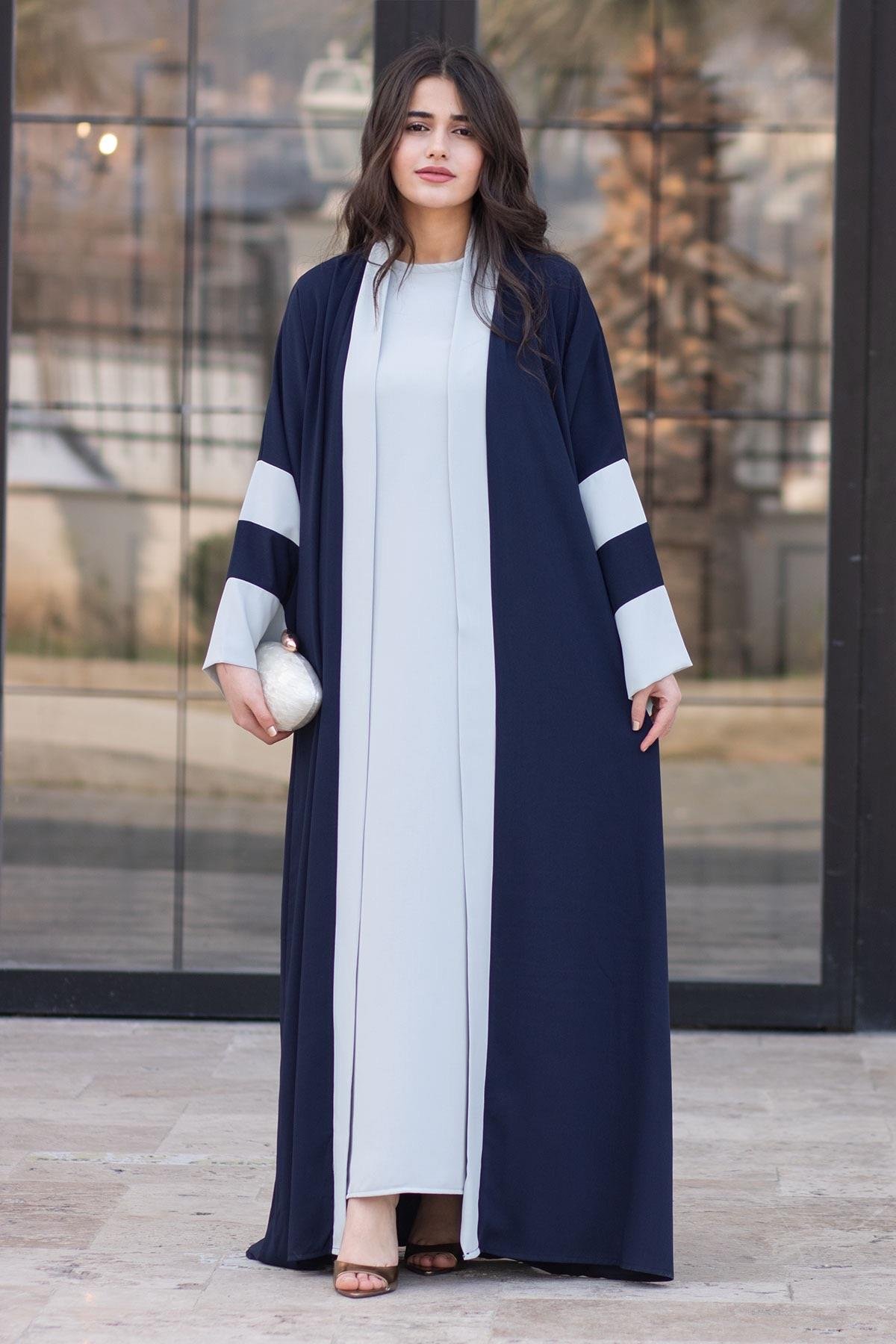 Dubai Abaya Takım - Lacivert & Gri