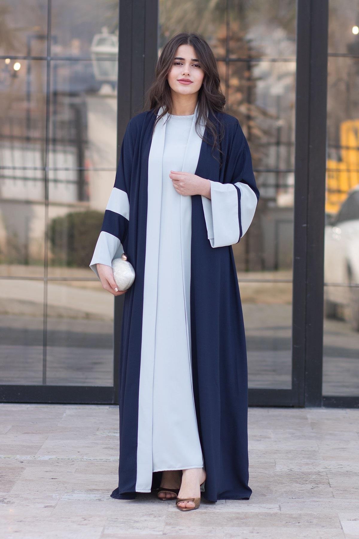 Dubai Abaya Takım - Lacivert & Gri