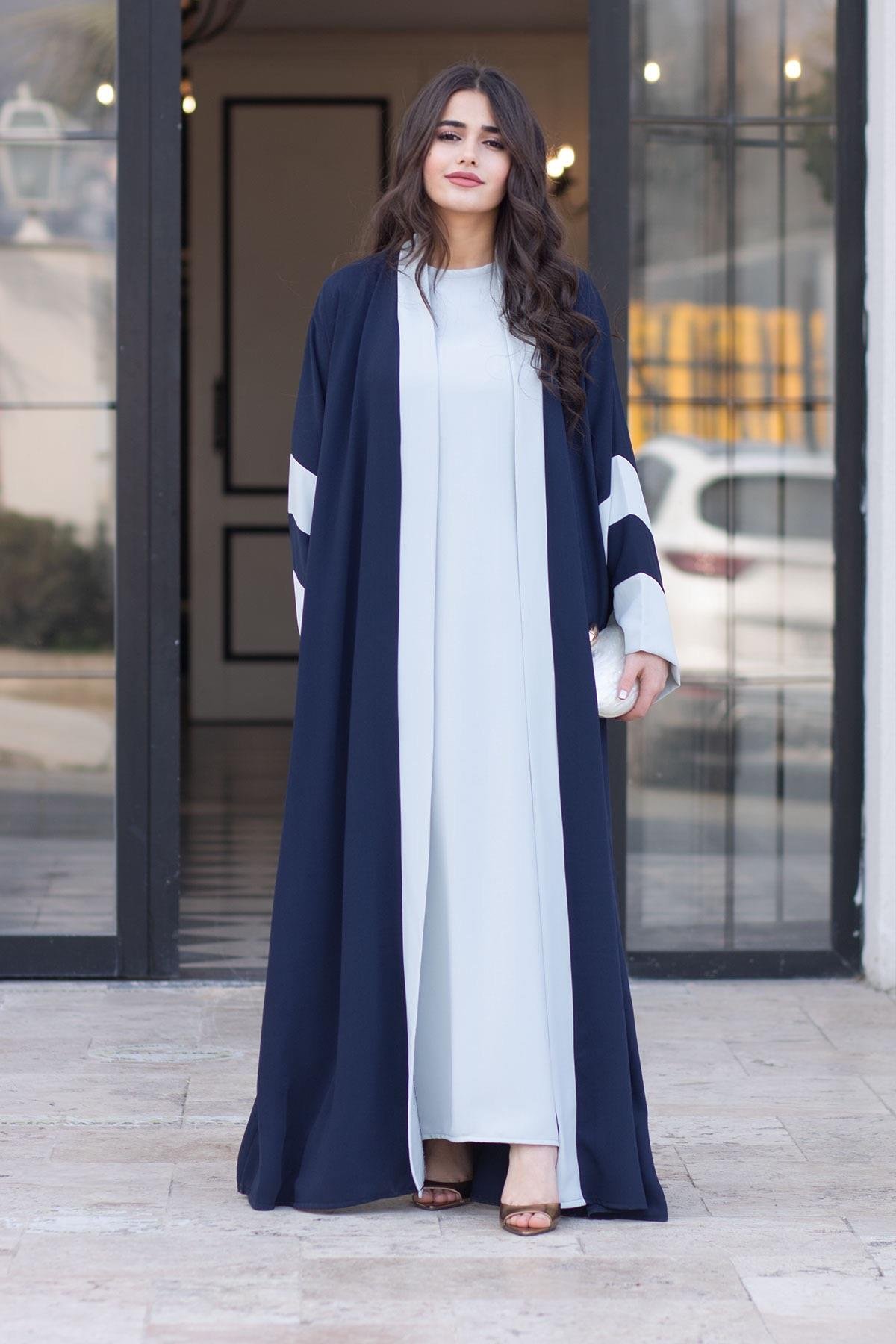 Dubai Abaya Takım - Lacivert & Gri