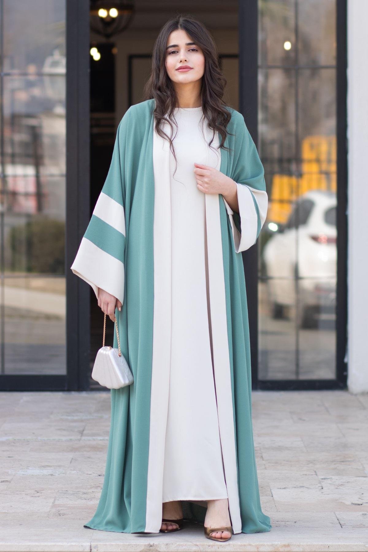 Dubai Abaya Takım - Mint & Ekru