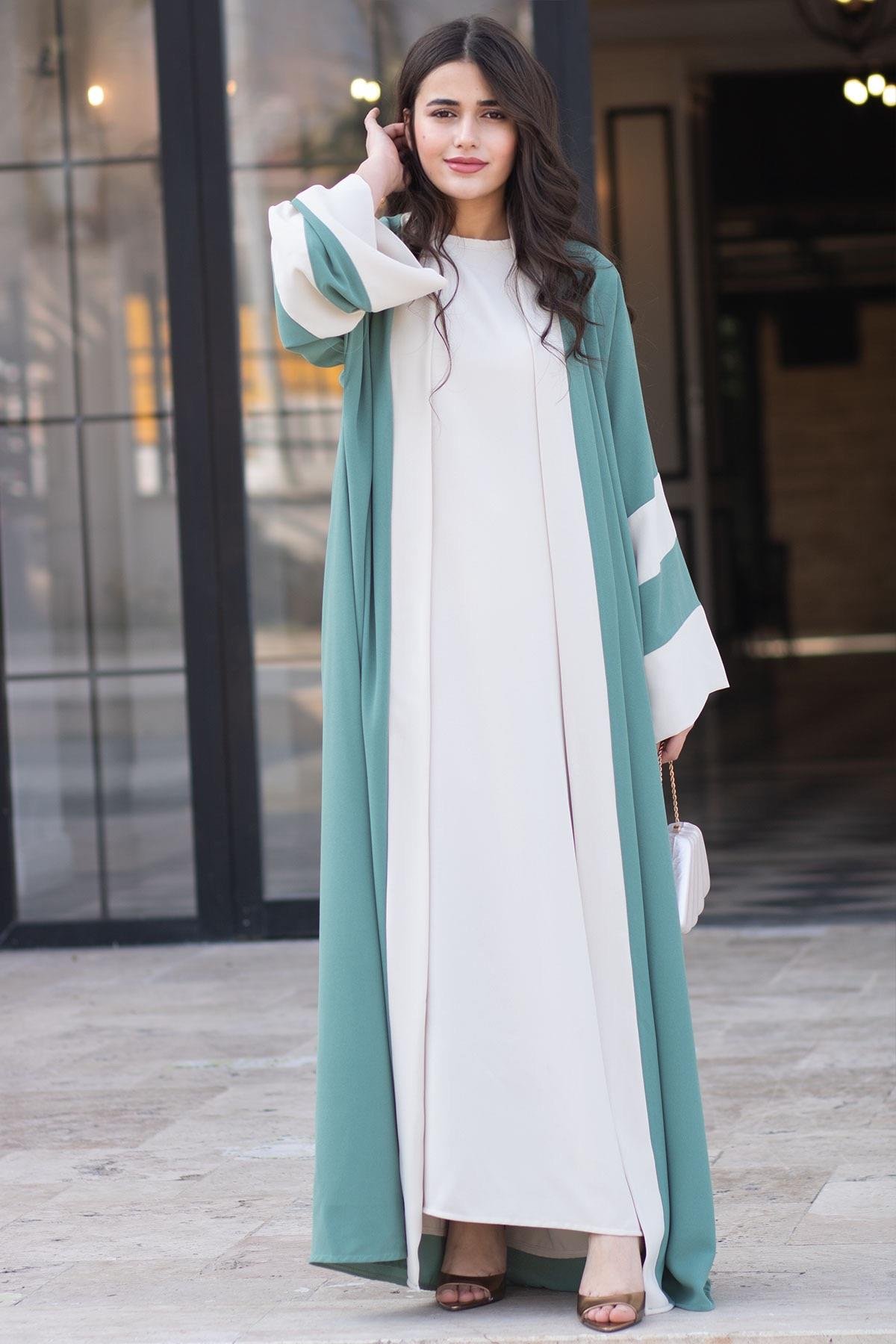 Dubai Abaya Takım - Mint & Ekru