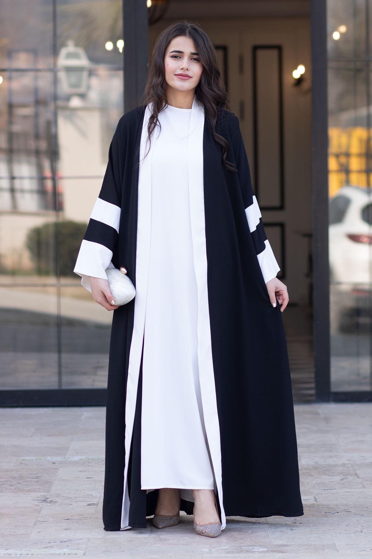 Dubai Abaya Takım - Siyah & Beyaz