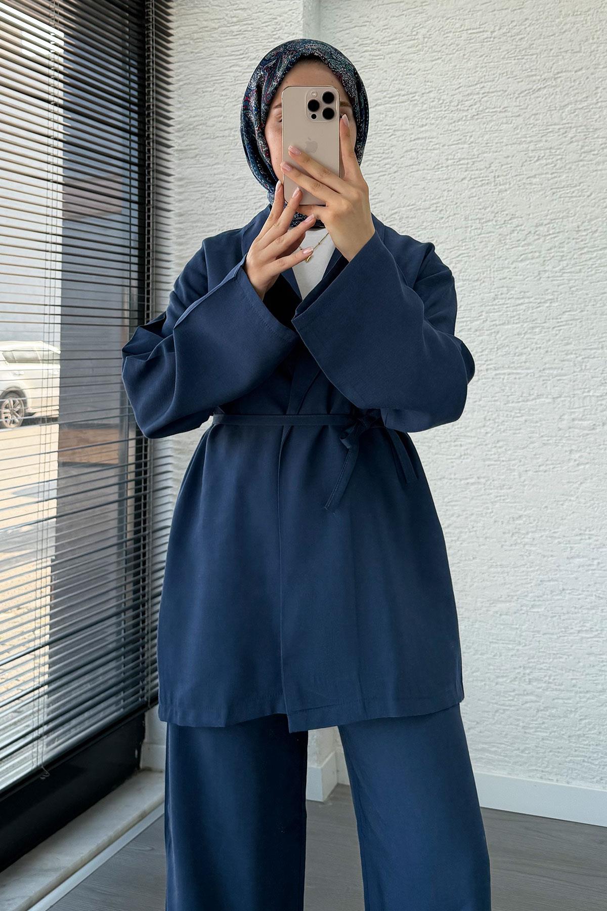 Efil Bağlamalı Kimono Takım – Lacivert