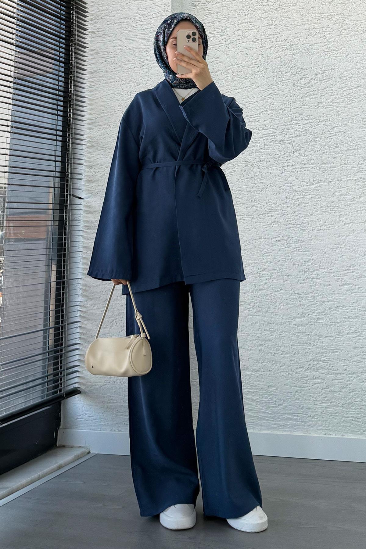 Efil Bağlamalı Kimono Takım – Lacivert