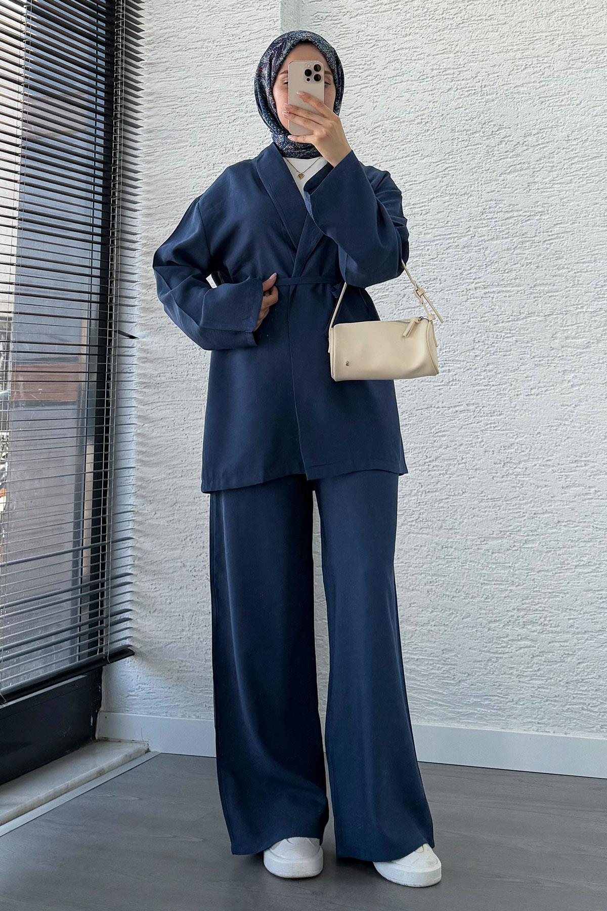 Efil Bağlamalı Kimono Takım – Lacivert
