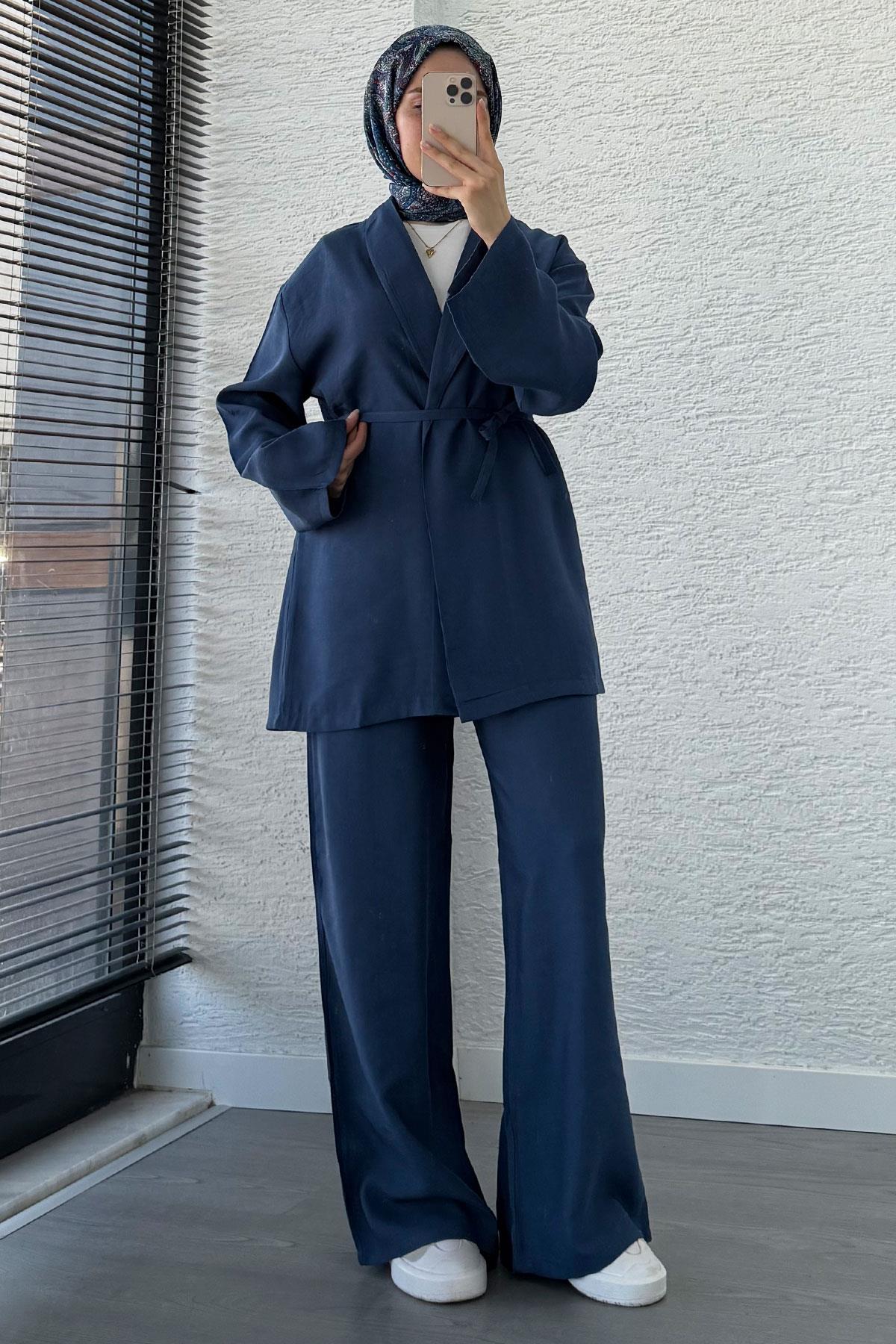 Efil Bağlamalı Kimono Takım – Lacivert