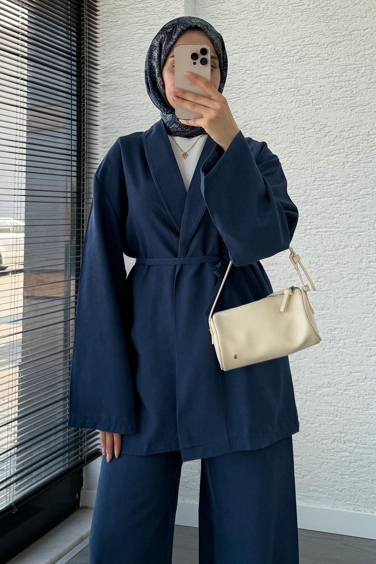 Efil Bağlamalı Kimono Takım – Lacivert