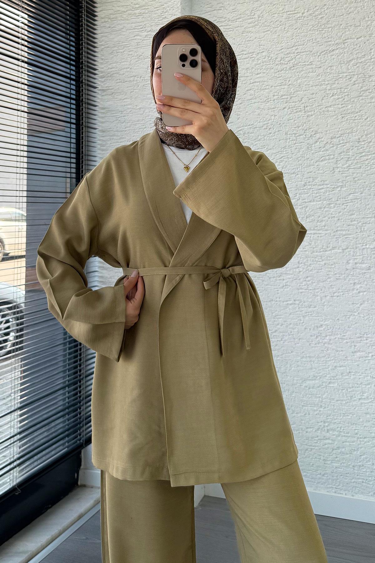 Efil Bağlamalı Kimono Takım – Yağ Yeşili