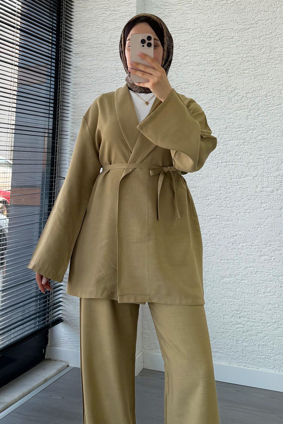 Efil Bağlamalı Kimono Takım – Yağ Yeşili