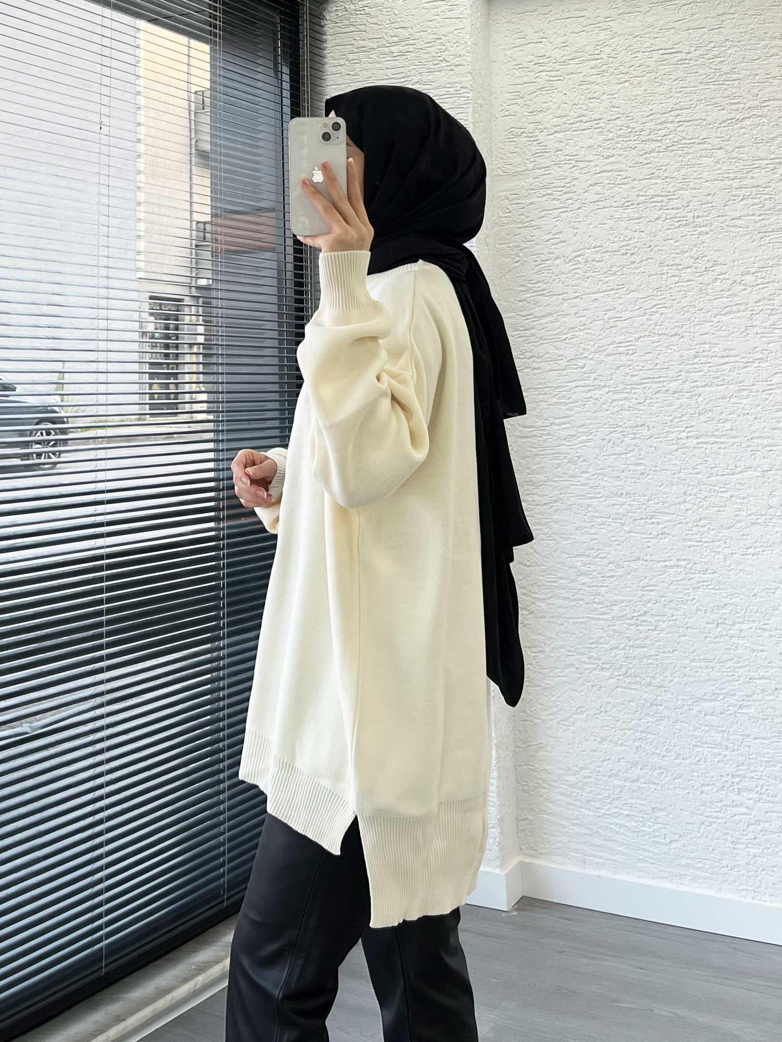 Ekru Teddy Nakışlı Oversize Kadın Kazak 