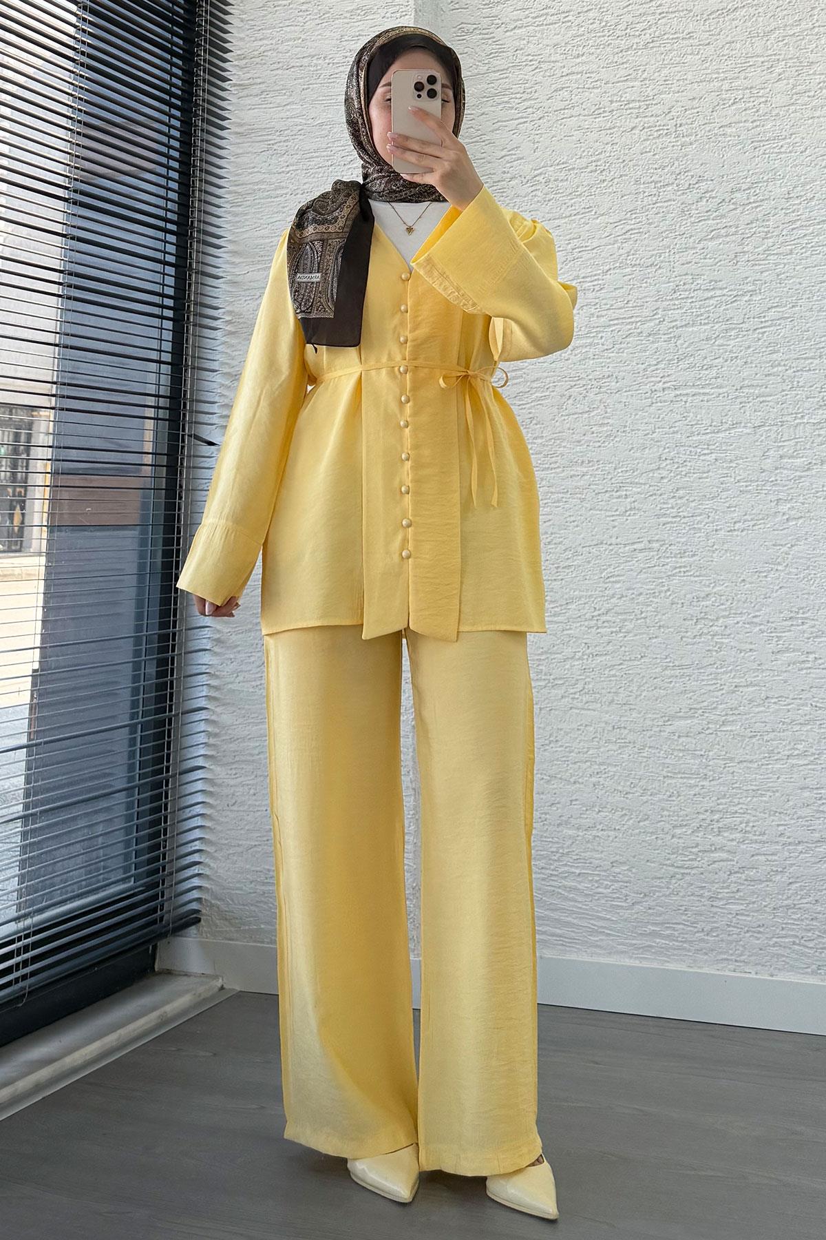 Emma Tensel Düğmeli Pantolon Takım – Sarı