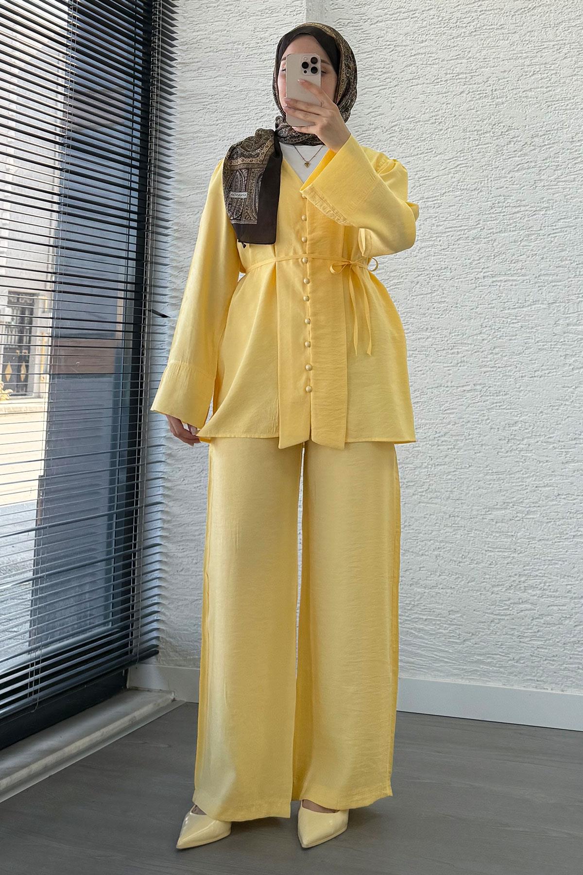 Emma Tensel Düğmeli Pantolon Takım – Sarı