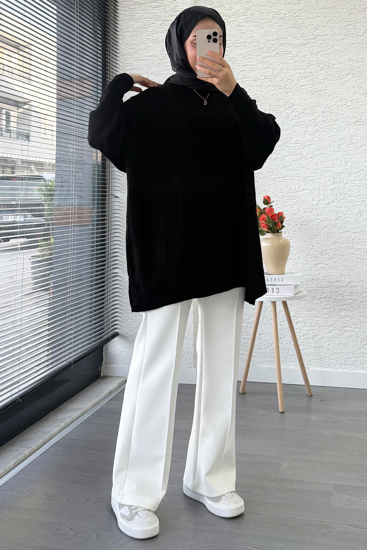 Fitilli Oversize Kadın Kazak - Siyah